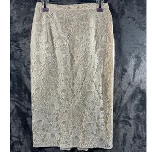 VTG 90s Scott McClintock cream lace acetate lined pencil skirt Sz 10 Cream USA!